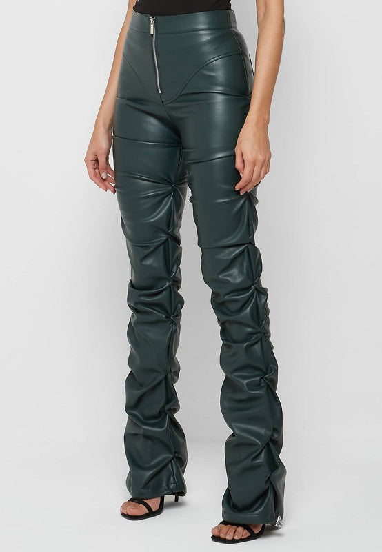 Zipper Chic Olive Leather Pants