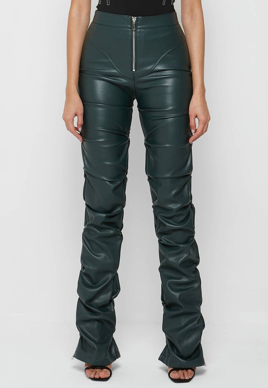 Zipper Chic Olive Leather Pants