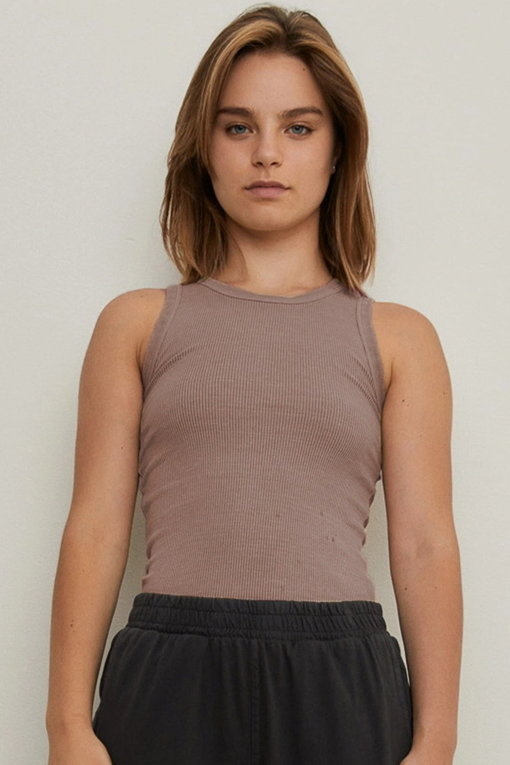 Round Neck Ribbed Cropped Tank