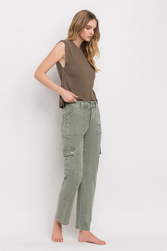 High Rise Cargo Straight Jeans