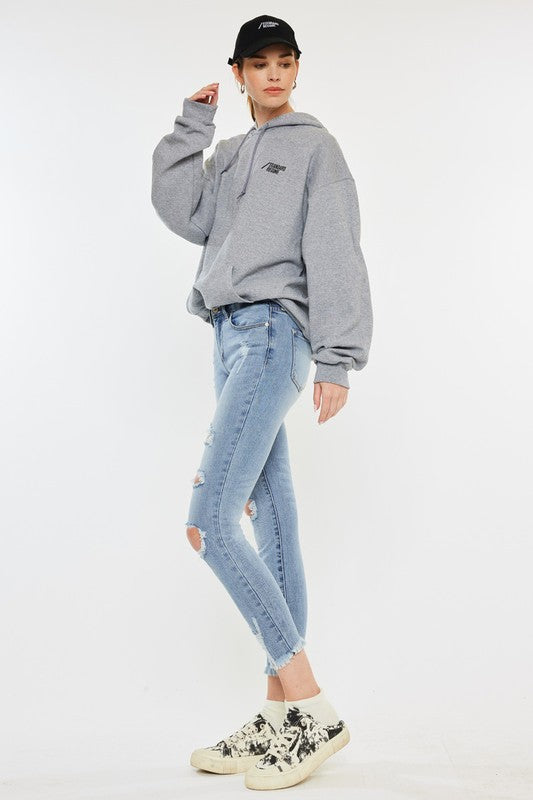 Mid Rise Distressed Ankle Skinny Jeans