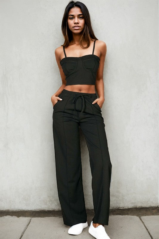 Bustier Cami Top & Slant Straight Pants