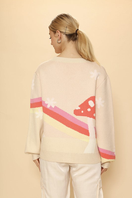 Retro stripe mushroom knit cardigan