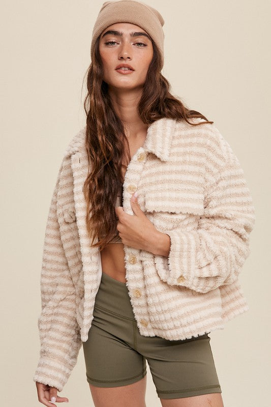 Cream Plaid Fleece Shacket