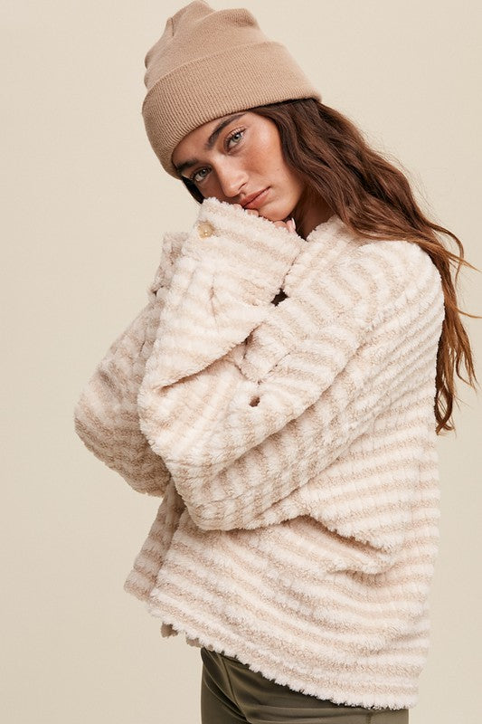 Cream Plaid Fleece Shacket