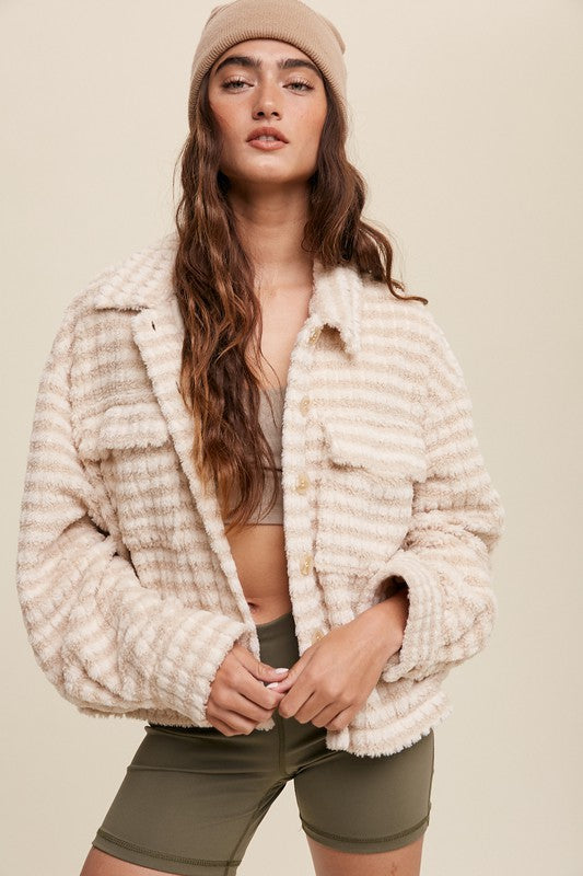 Cream Plaid Fleece Shacket