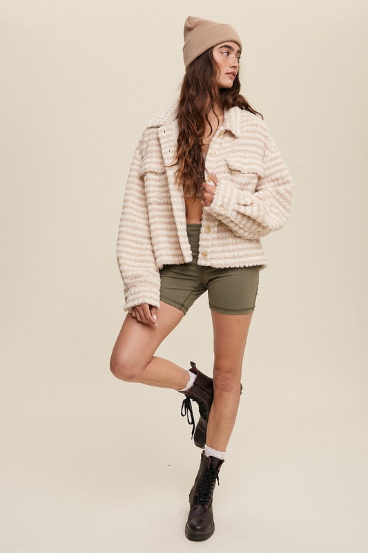 Cream Plaid Fleece Shacket