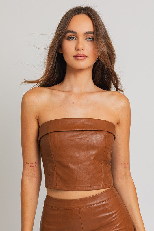 Urban Edge Faux Leather Corset Tube Top