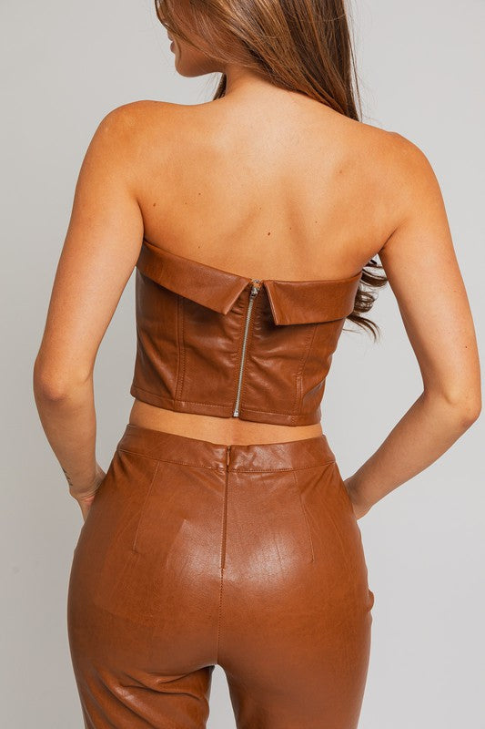 Urban Edge Faux Leather Corset Tube Top