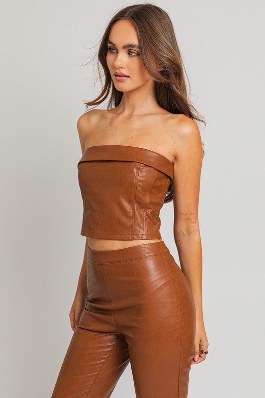 Urban Edge Faux Leather Corset Tube Top