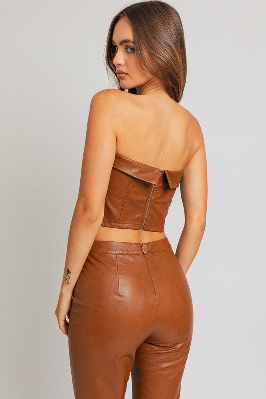 Urban Edge Faux Leather Corset Tube Top