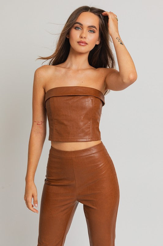 Urban Edge Faux Leather Corset Tube Top