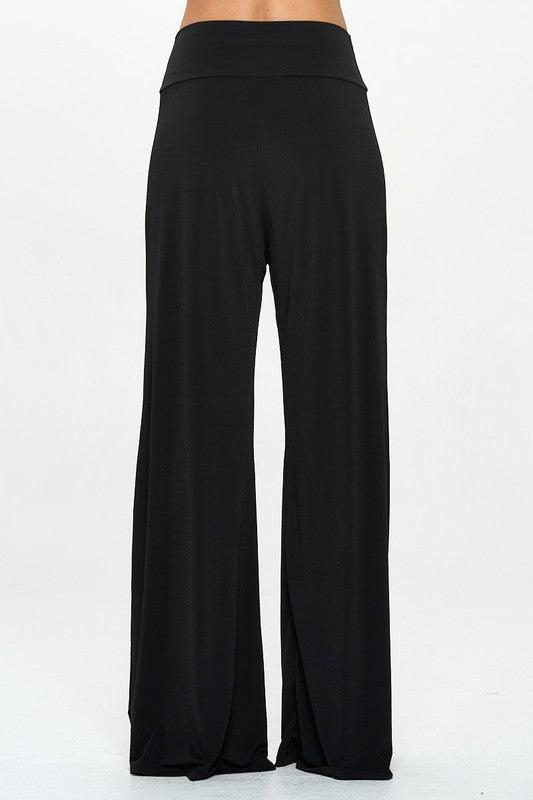Solid Wide Leg Pants with Thick Waistband
