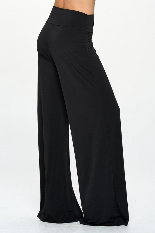 Solid Wide Leg Pants with Thick Waistband
