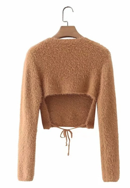 Fuzzy Open Back Cropped Sweater