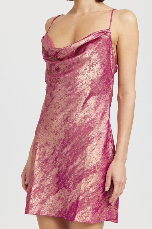 Silk Elegance Cowl Neck Mini Slip Dress