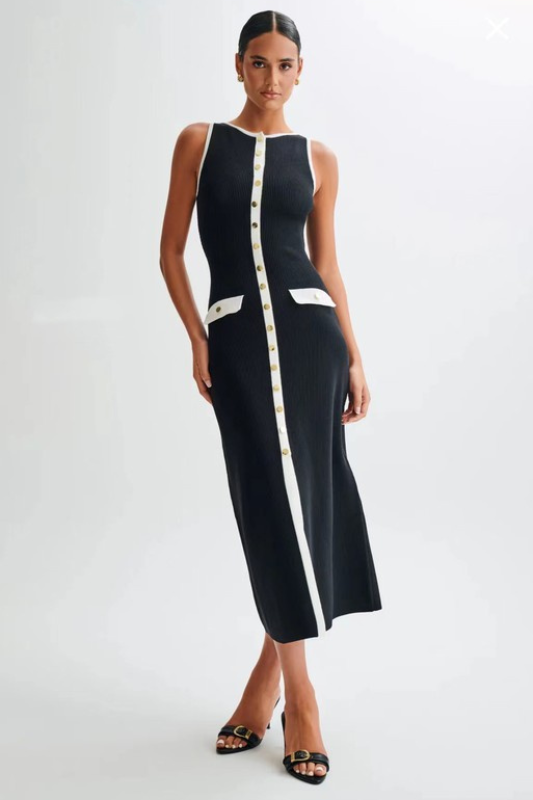 Black Timeless Knit Button-Front  Maxi Dress
