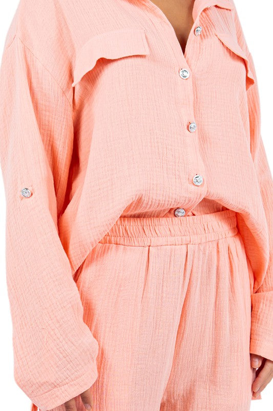 Peach Allure Two Piece Casual Pant Set