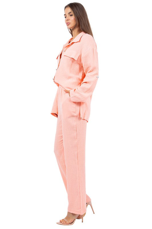 Peach Allure Two Piece Casual Pant Set