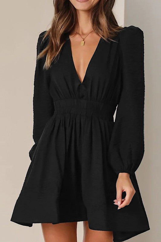 V Neck Long Sleeve Dress