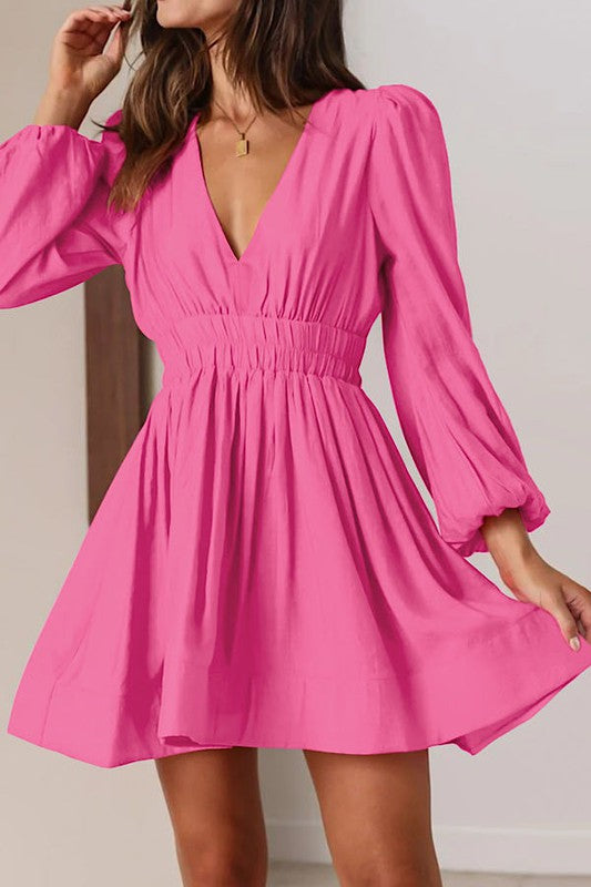 V Neck Long Sleeve Dress