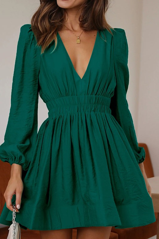 V Neck Long Sleeve Dress