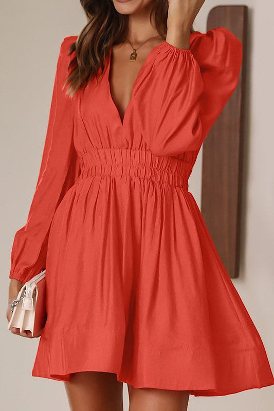 V Neck Long Sleeve Dress