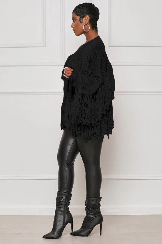 Ribbed Tassel-Trim Cardigan