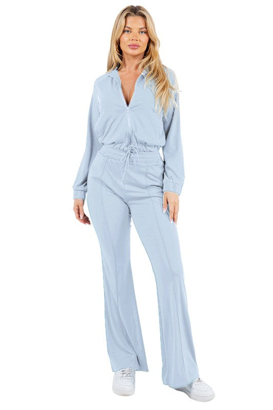 Light Blue Casual & Chic Two Piece Sweat Suit Set