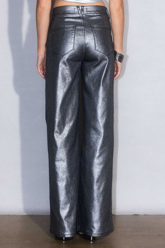 Metallic High Rise Wide Jeans