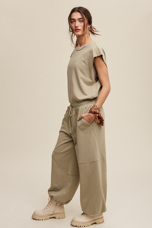 Athleisure French Terry Loose Jogger Jumpsuit