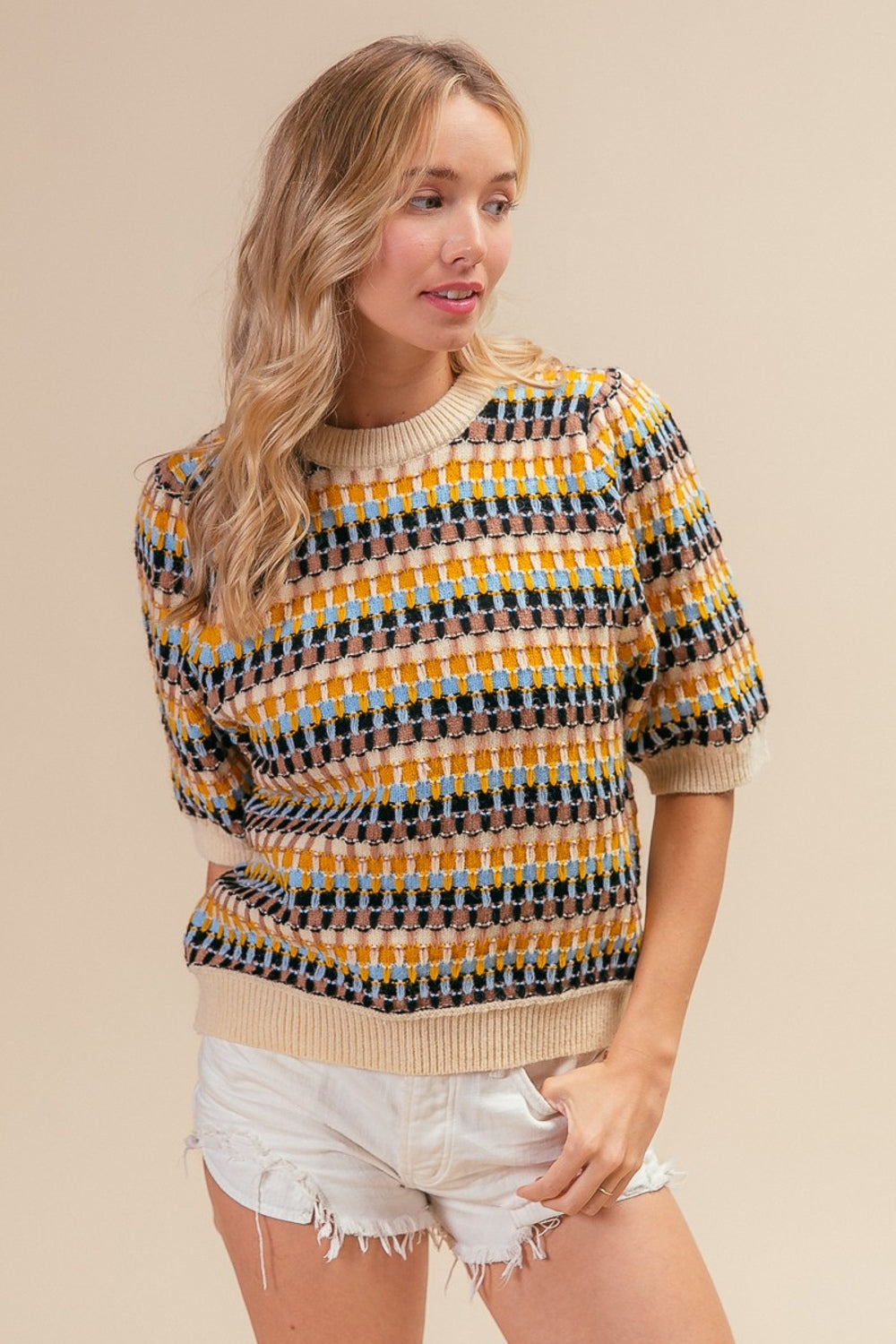 Multi Color Half Sleeve Sweater