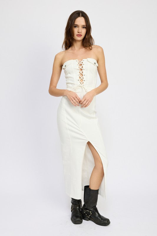 Front Slit Lace-Up Corset Dress