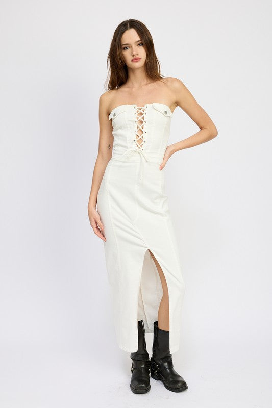 Front Slit Lace-Up Corset Dress