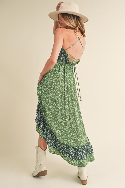 Deeane Two-Tone Floral Adjustable Strap Dress