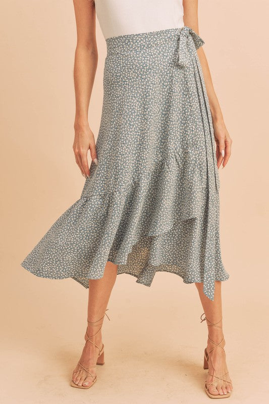 Cara Wrap-Style Midi Skirt with Tie Waist