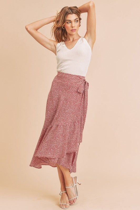 Cara Wrap-Style Midi Skirt with Tie Waist