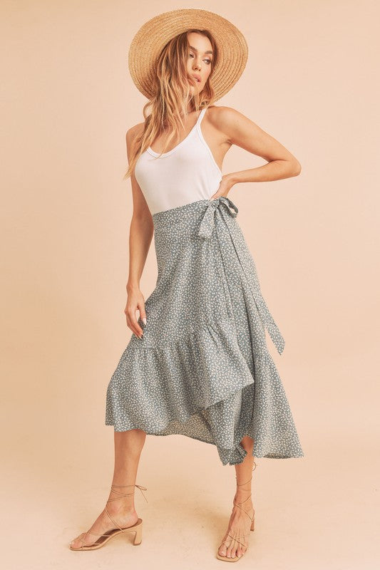 Cara Wrap-Style Midi Skirt with Tie Waist