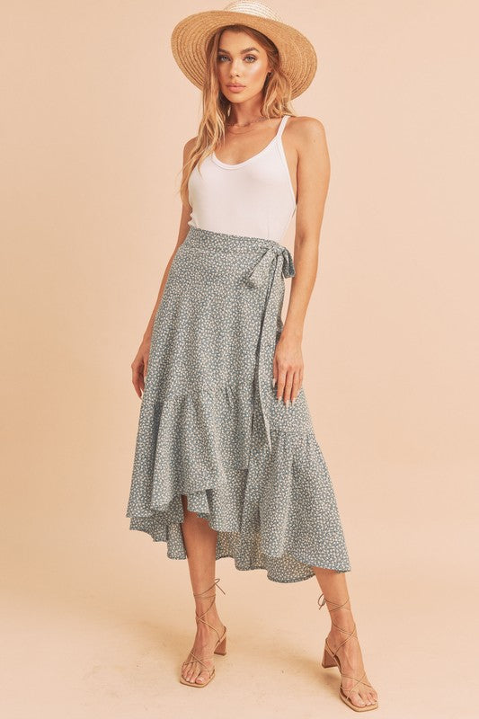 Cara Wrap-Style Midi Skirt with Tie Waist