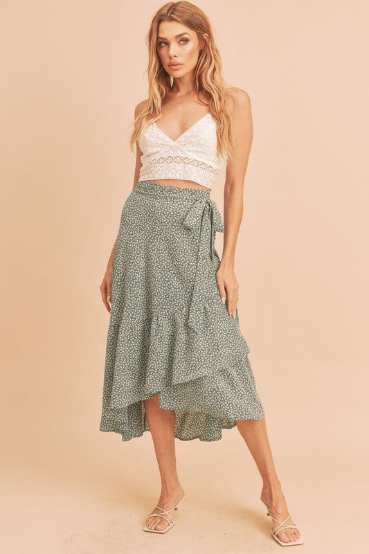 Cara Wrap-Style Midi Skirt with Tie Waist