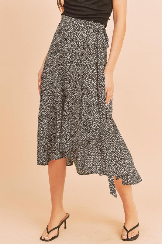 Cara Wrap-Style Midi Skirt with Tie Waist