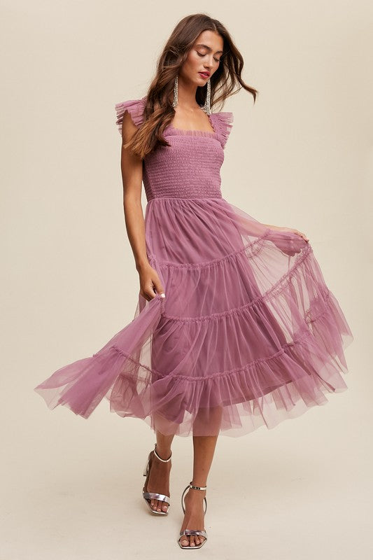 Enchanted Tiered Tulle Midi Maxi Dress