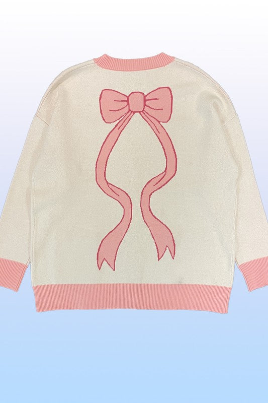 Varsity Knit Bow Cardigan