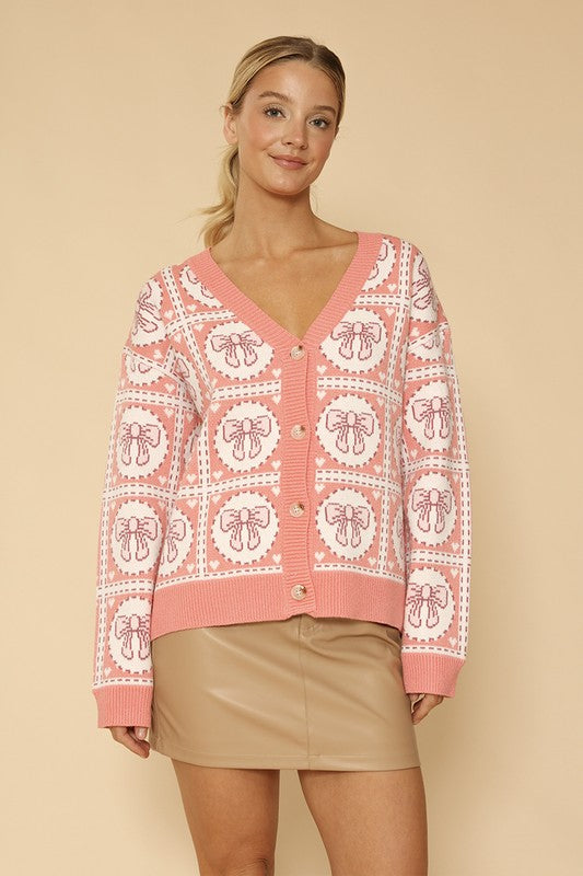 Bow tiled knit cardigan