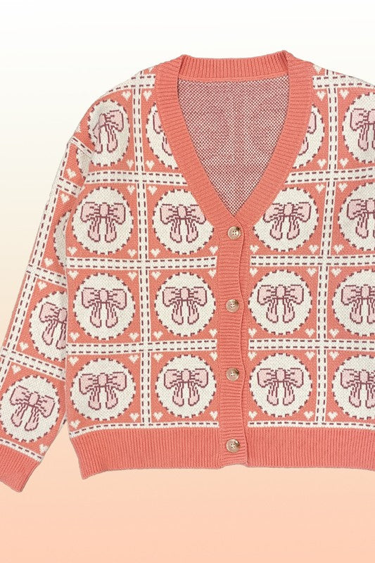 Bow tiled knit cardigan