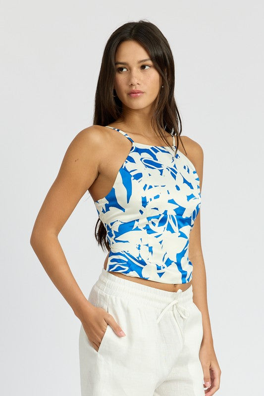 Bungalow Lace Up Back Halter Neck Top