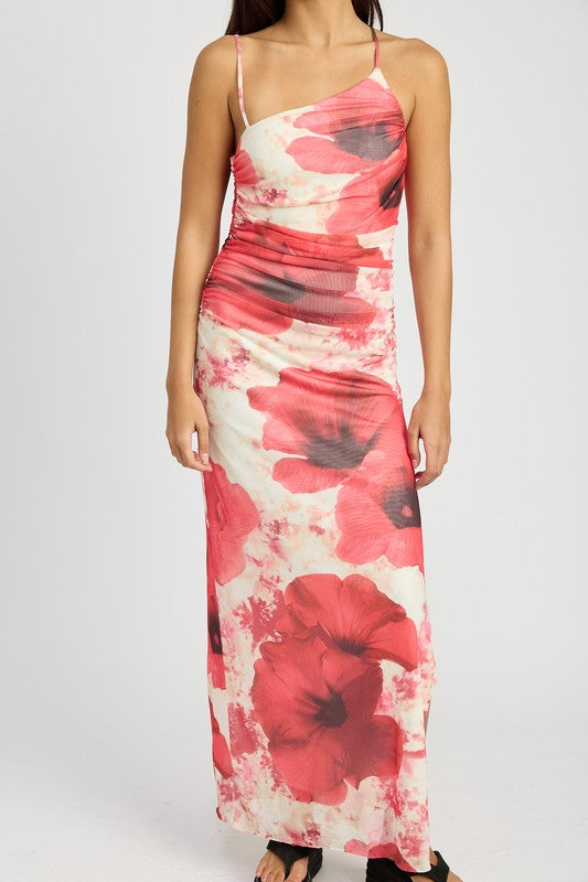 One Shoulder Ruched Maxi Dress