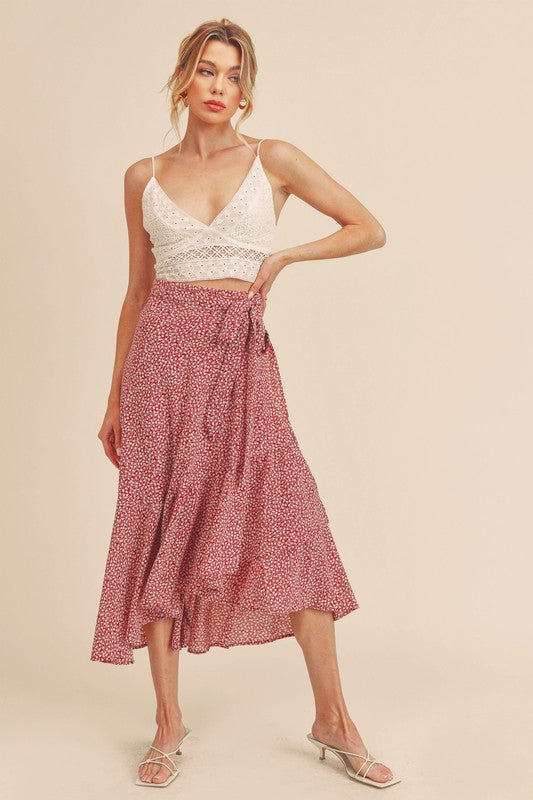 Cara Wrap-Style Midi Skirt with Tie Waist