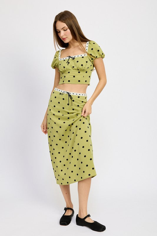 Lace-Trimmed Polka Dot Top