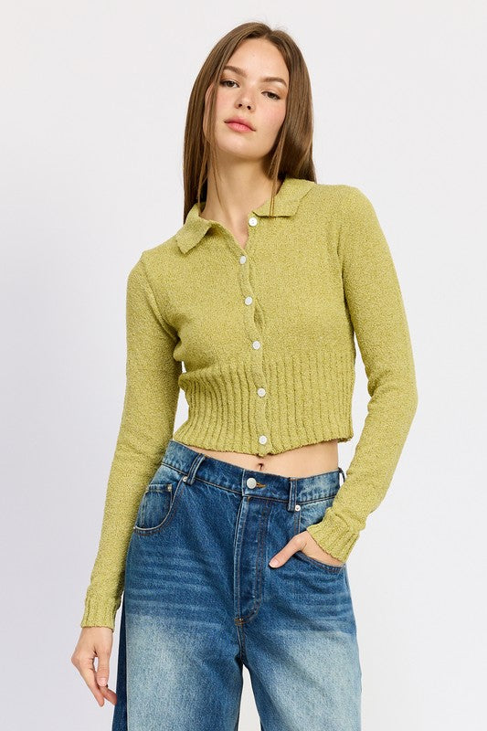 Long Sleeve Button-Up Ribbed Top